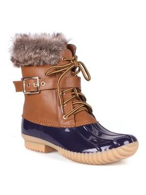 NWOT Classic Tan & Blue Fur Lined Lace Up Winter Duck Boots